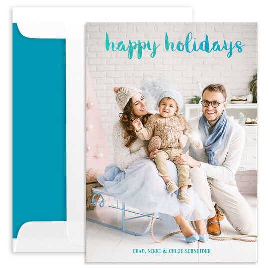 Vertical Blue Ombre Holiday Photo Cards